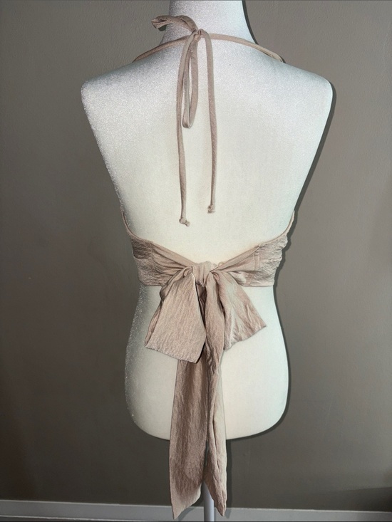 Olia Tops - Woven Halter Crop Top with Tie Back in Cream
